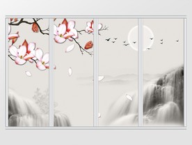 简洁中式山水画移门