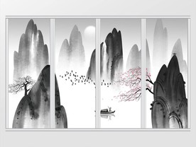 现代新中式抽象水墨山水移门