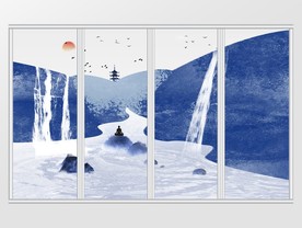 新中式禅意水墨山水移门