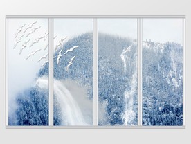 新中式浮雕山水飞鸟移门