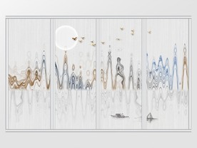 新中式简约抽象曲线移门