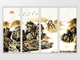 新中式金山飞鸟意境水墨移门