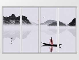 新中式落日禅意古风意境移门