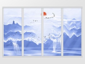新中式写意水墨风山水移门