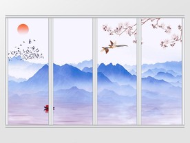 新中式云雾意境飞鸟移门