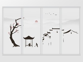 中国风写意山水江南移门