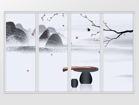 中国风意境山水抚琴移门