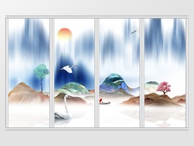 中式禅意水墨山水移门