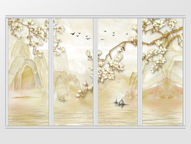 中式大理石时尚花枝移门