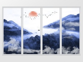 中式水墨风意境水墨山水移门