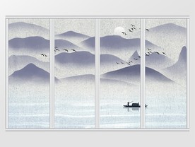 中式意境山水水墨移门