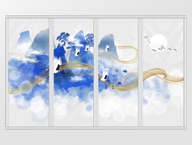 中式意境水墨山水移门