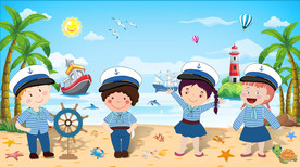 卡通海景人物风景壁画