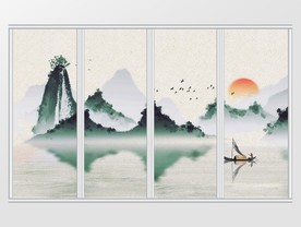 清新水墨山水移门