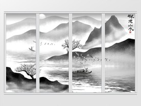 现代新中式水墨山水画移门
