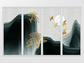 新中式高山松树意境山水移门