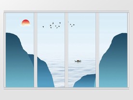 新中式山水唯美飞鸟移门