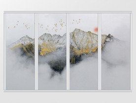新中式现代立体金色山川云雾移门