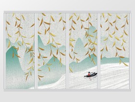 中式淡雅质感清新山水意境移门