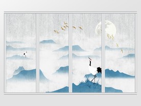 中式水墨淡雅意境山水移门