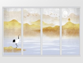 中式质感金色山水意境移门
