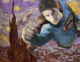 搞笑名画设计梵高超人的星夜月