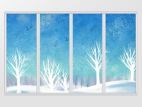 北欧抽象手绘树林唯美移门