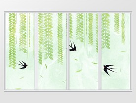 清新春天手绘柳树移门