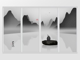 中国风创意山水山水情移门