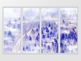 中式山林树林山水意境移门