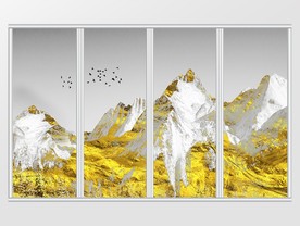 金色新中式意境水墨山水移门