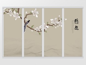 手绘新中式雅趣家和富贵玉兰移门