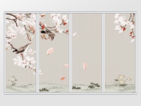 手绘玉兰花鸟新中式移门