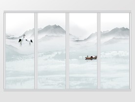中式抽象风意境山水移门