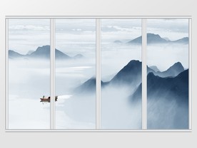 中式抽象水墨山水风景移门
