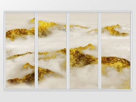 中式创意金色山水风景移门