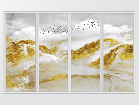 中式金色抽象山水移门