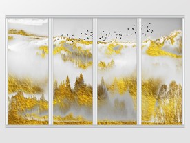 中式金色山水移门