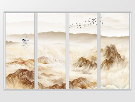 中式山水画抽象艺术移门