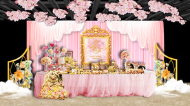 粉金色婚礼甜品区