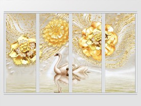 欧式黄金花卉天鹅珠宝移门