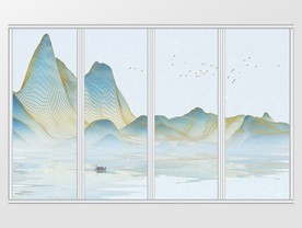 新中式抽象唯美山水移门