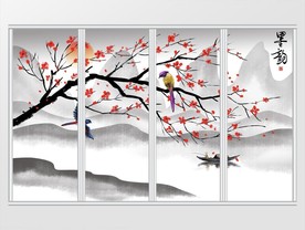 新中式花鸟山水画移门