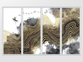 新中式金色抽象线条水墨移门