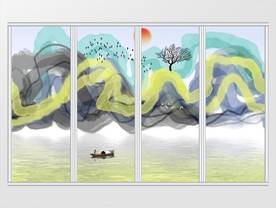 新中式水墨抽象写意山水画移门
