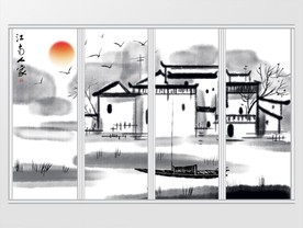 新中式水墨江南山水移门