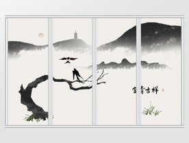 中国风富贵吉祥水墨山水移门