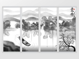 中式水墨抽象山水风景画移门