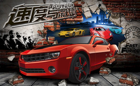 破墙而出的汽车背景