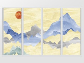 新中式抽象山移门